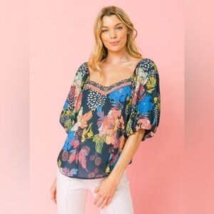 NWT Jealous Tomato Floral Off The Shoulder Colorful Puff Sleeve Blouse Top